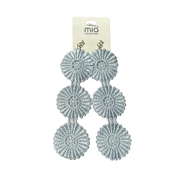 Mia Collection Earrings Blue Wire Drop Crochet Starburst Boho - Picture 1 of 3